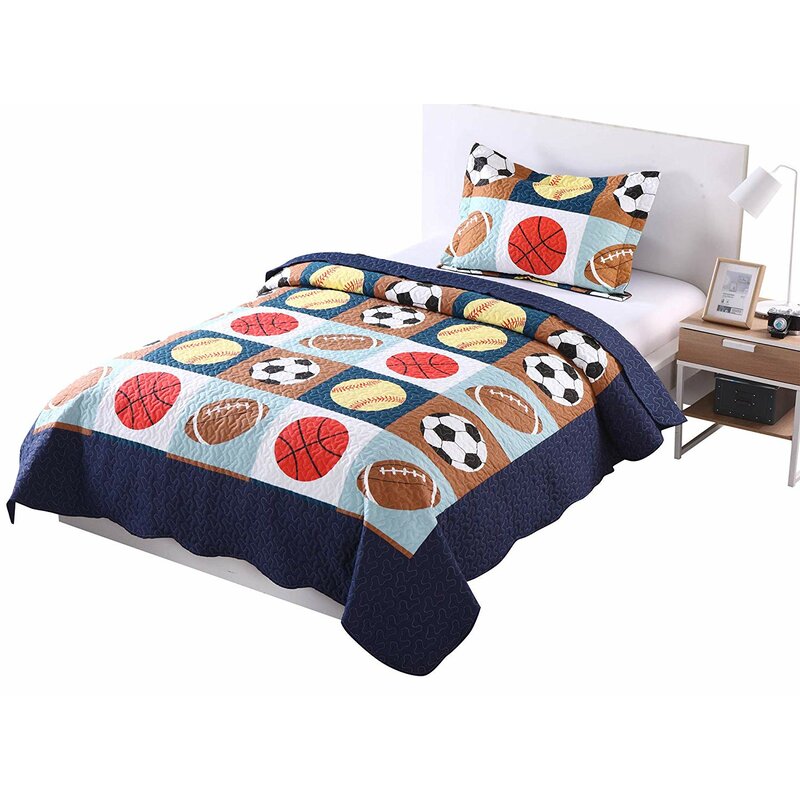 Vintage Children's Football Bedspread / Kids Playing Football Twin Size Bed Cover / Single Bed store Sized Bed Coverlet